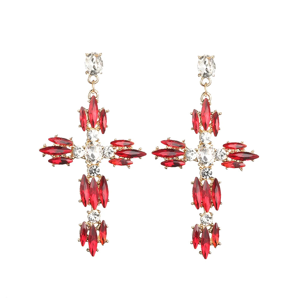 Trendy Rhinestone Cross Earrings For Women Big statement Earring 2021 crystal summer earing  fashionable fall jewelry
