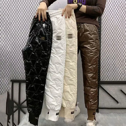 Autumn Cotton Trousers for Women's Snow Outerwear 2022 Winter New High Waist Thick Casual Feet Harem Pants Warm Casual Pants