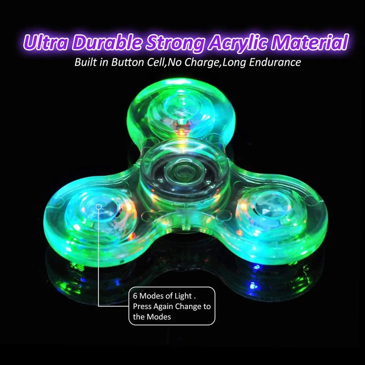 Lumière LED lumineuse en cristal Fidget Spinner, fileurs à main qui brillent dans l'obscurité, jouets anti-Stress EDC, Gyroscope cinétique pour enfants