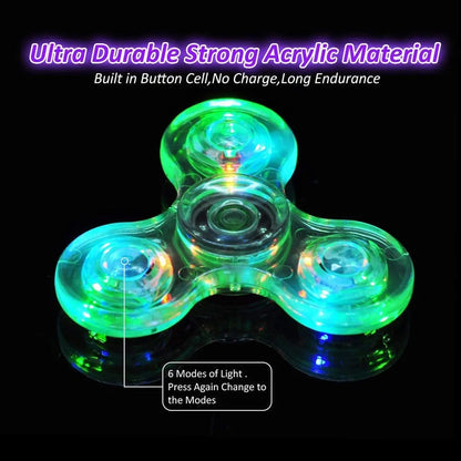 Lumière LED lumineuse en cristal Fidget Spinner, fileurs à main qui brillent dans l'obscurité, jouets anti-Stress EDC, Gyroscope cinétique pour enfants