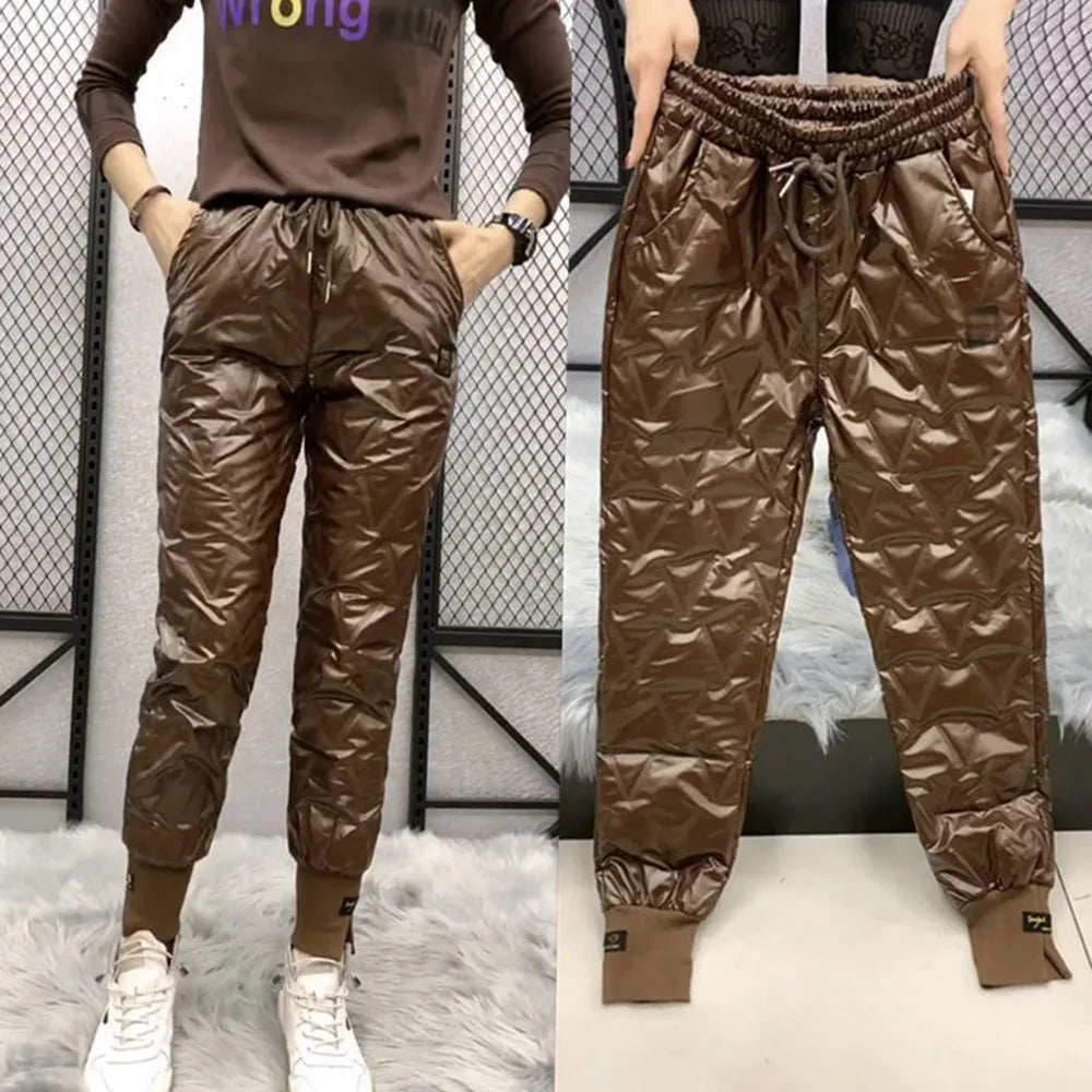 Autumn Cotton Trousers for Women's Snow Outerwear 2022 Winter New High Waist Thick Casual Feet Harem Pants Warm Casual Pants