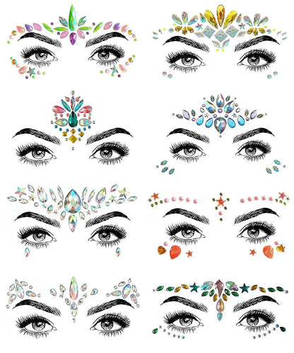 Women Mermaid Face Gems Glitter,Rhinestone Rave Face Jewels Festival,Crystals Face Stickers, Eyes Face Body Temporary Tattoos