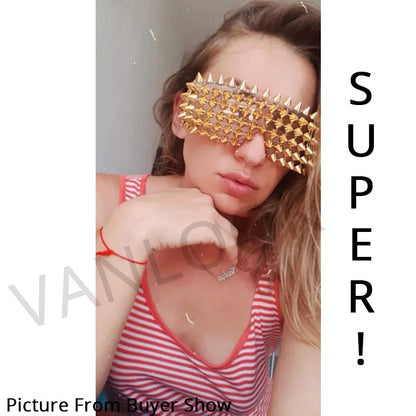 Festival Sunglasses Unusual Steampunk Glasses Men's Gold Shades for Women Rivet Lady Fashion Points Sun Party Handmade