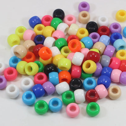 200 Mixed Color Acrylic Barrel Pony Beads 9X6mm Various Style Kids Craft Kandi