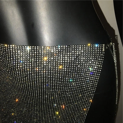 AKYZO – Mini jupe fendue en strass pour femmes, tenue de club Sexy, de luxe, en métal, paillettes, cristal, jupe de fête, or/argent, nouvelle collection 2023