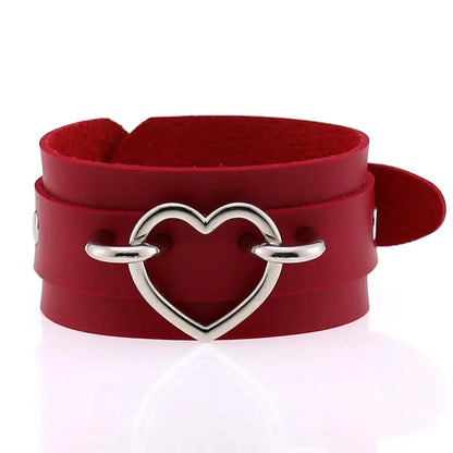 Heart Bracelet Black Leather Wristband Cuff goth gothic punk armbands Fashion bracelets women men emo metal cosplay jewelry