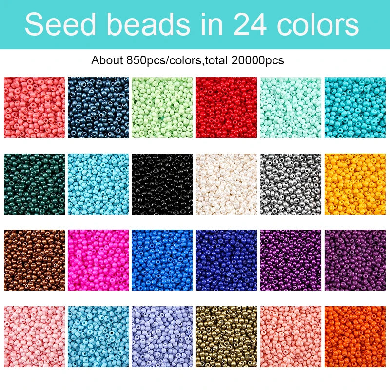 20000pcs Jewelry Making Kit Seed Beads Set 2mm Glass Beads Set Bracelets Necklace Ring Making Seedbeads Kit For DIY Art Craft