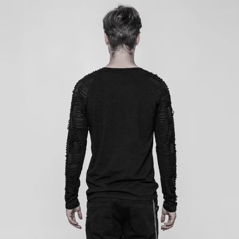 PUNK RAVE New Black Punk Men Long Sleeve T-Shirt Gothic  Fashion Casual Daily Cotton Dark Cool Man Tees Slim-Fitting Tops