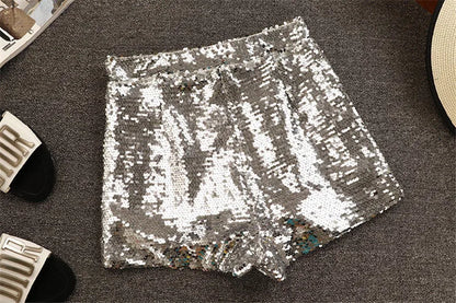 Bling Sexy mujeres pantalones cortos de lentejuelas de cintura alta o-ring Zip ceñido al cuerpo pantalones cortos femeninos ajustados Fiesta Club Festival Raves pantalones cortos de baile en barra