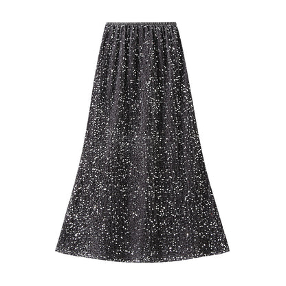 French Velvet Fishtail Skirt Women Autumn Winter Thickening High Grade Mid Length Sequin Dress Shiny