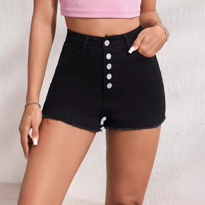 Verano Mujer Denim Shorts Breasted Casual Cómodo Burr