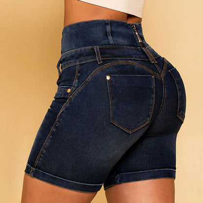 Short en Denim bouclé taille haute pour femme, coupe Slim, amincissant, rehausse les hanches