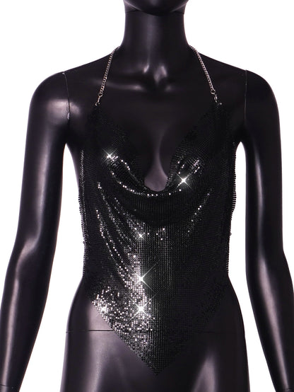 Nightclub Metal Chain Sequin Sling Tube Top