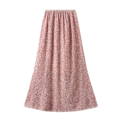 Falda de cola de pez de terciopelo francés para mujer, vestido grueso de lentejuelas de longitud media de alto grado, Otoño Invierno, brillante