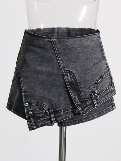 Short en Denim pour femme, vêtement de rue, couture, taille haute, irrégulier, asymétrique, lavé, usé, automne