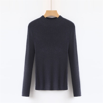 Solid Color Colorful Half Turtleneck Wool Base Shirt Sweater Women Slim Fit Slimming Long Sleeves Knitwear Top