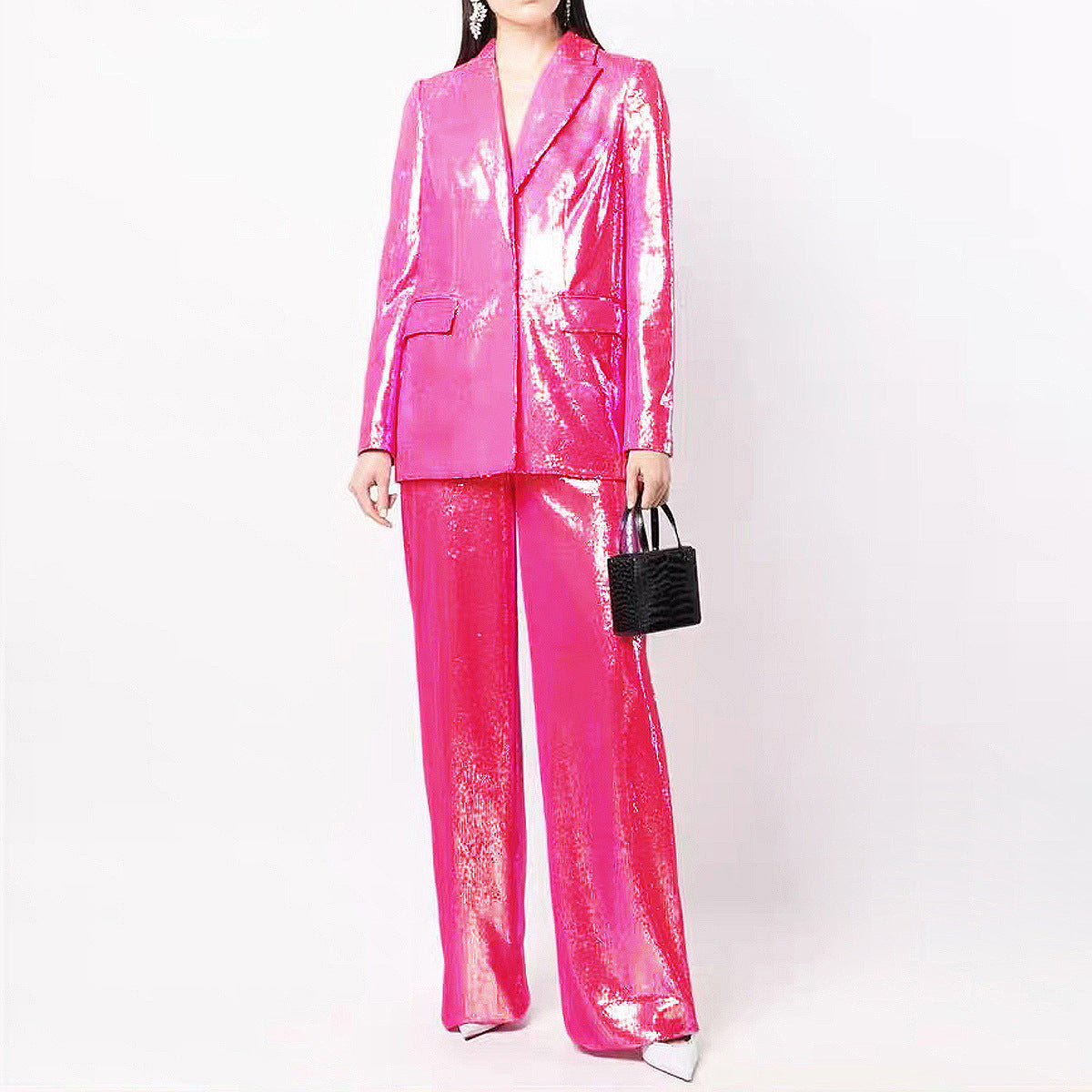 Women Bling Bling Sequ Shiny Elegant Women Work Pant Suit