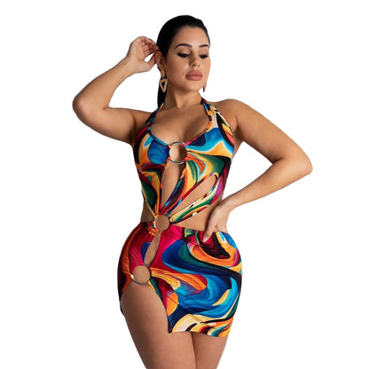 Ropa de mujer Traje de baño de mujer Vestido estampado colorido