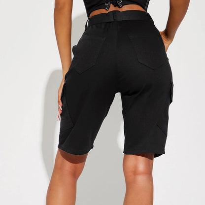 Vêtements de travail Shorts mi-pantalon printemps été cinquième pantalon haute rue ceinture couleur unie femmes pantalon