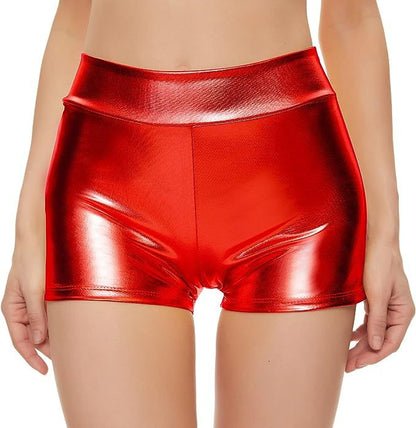 Tissu enduit métallique populaire près du corps taille haute Shorts discothèque Performance porter des pantalons en cuir de Base bronzant Sexy femmes vêtements pantalons courts