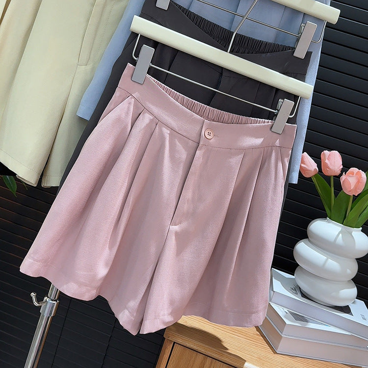 Casual Shorts Women Summer High Waist Thin Elastic Waist Loose Slimming A line Straight Wide Leg Shorts