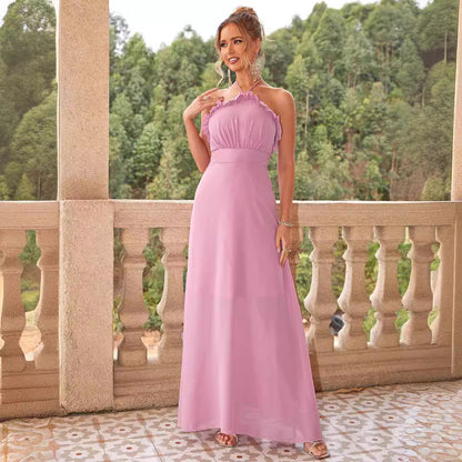 Vestido largo sexi para mujer, vestido de noche de fiesta de Color liso con escote en V profundo, sin mangas, con vuelo grande