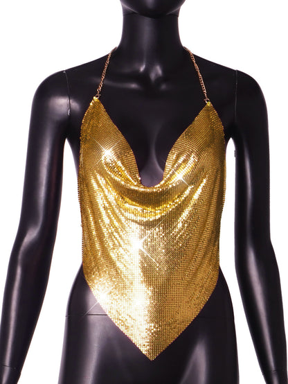 Nightclub Metal Chain Sequin Sling Tube Top