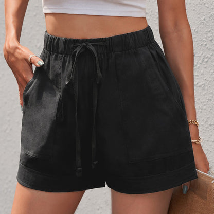 Casual Tencel Shorts for Women Summer Solid Color Elastic Waist Sports Beach Pants