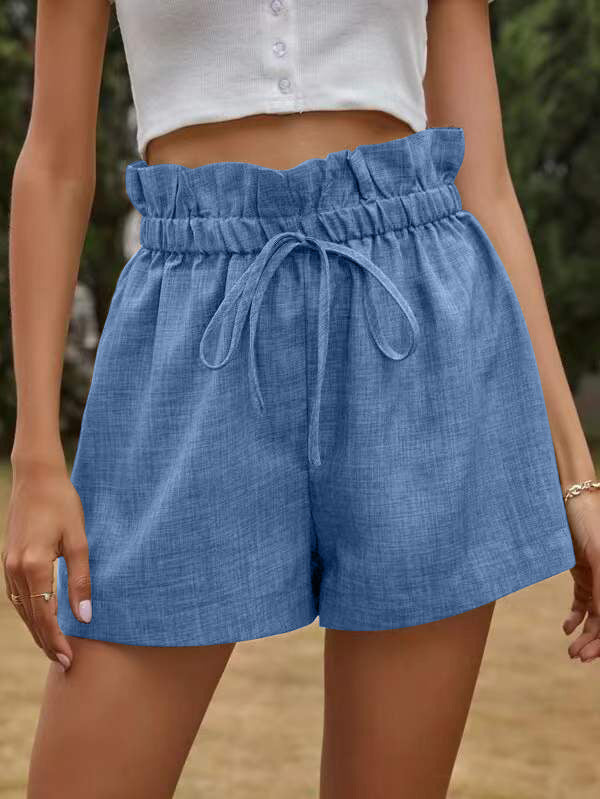 Pantalones cortos casuales cómodos para mujer verano cintura alta con cordones pantalones de pierna ancha sueltos mujeres