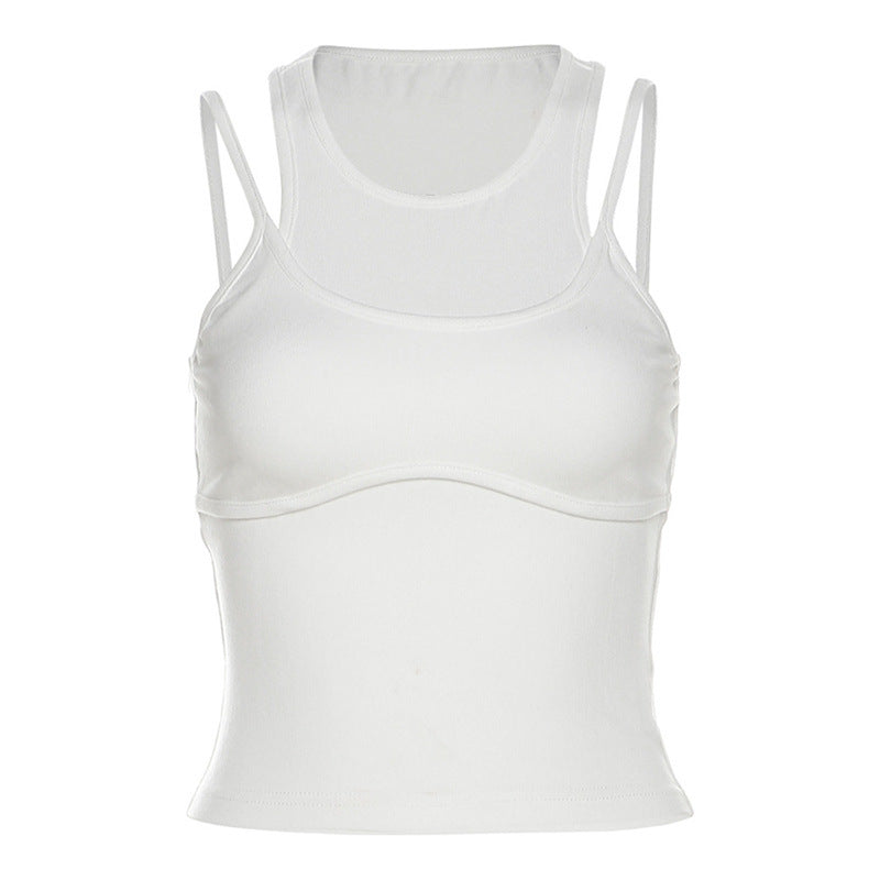 Tendencias de verano para mujer, camisola con cuello redondo, ajustada, recortada, Color sólido, chaleco a juego