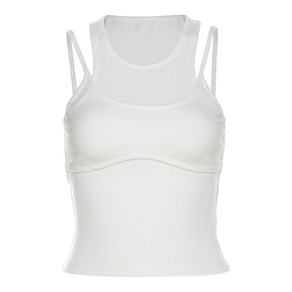 Tendencias de verano para mujer, camisola con cuello redondo, ajustada, recortada, Color sólido, chaleco a juego