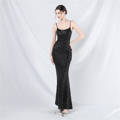 Women Colorful Sequin Suspender Evening Dress