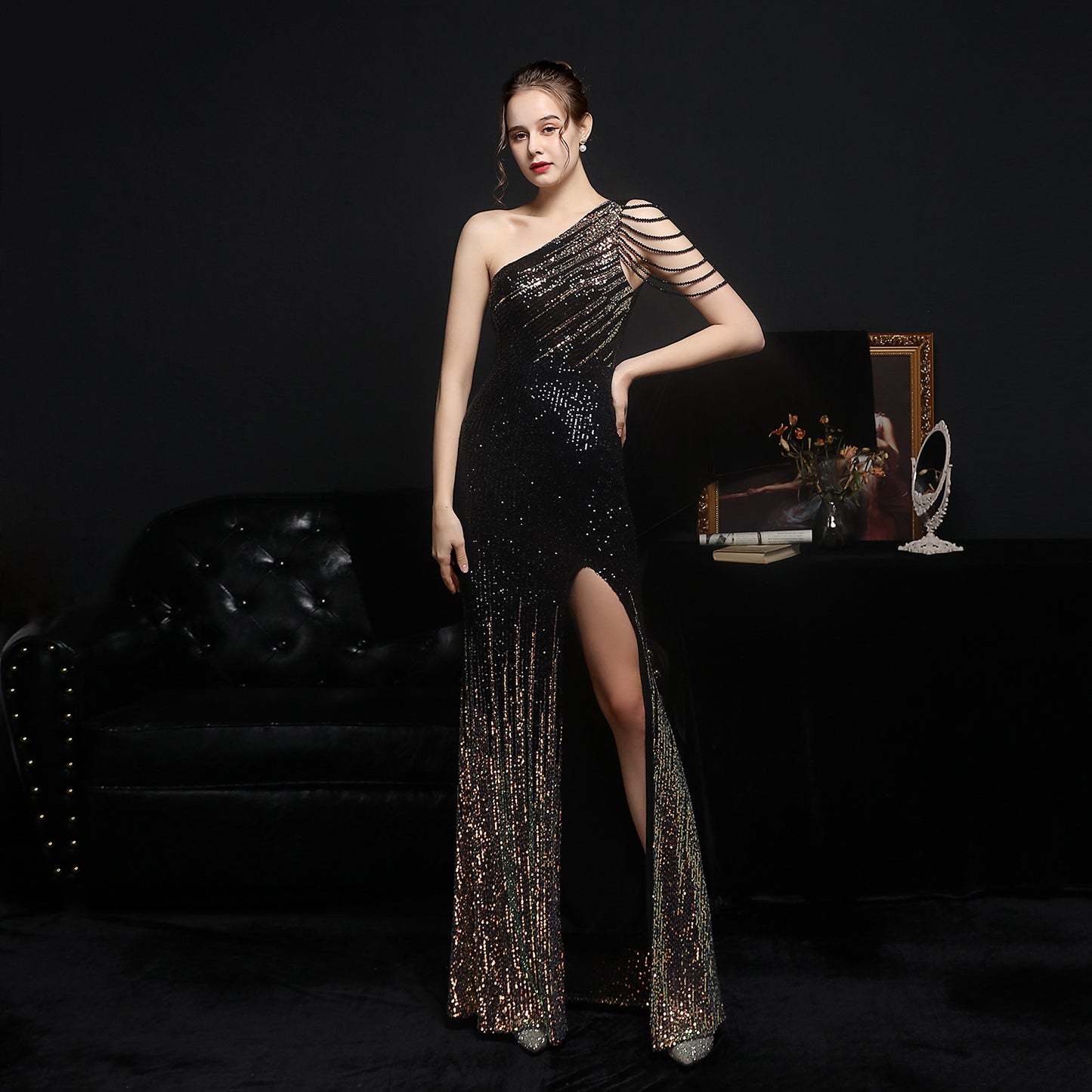 Robe de soirée longue à paillettes colorées, tenue de soirée, Sexy, amincissante, pour Toast, robe formelle de mariée