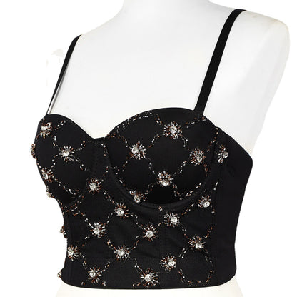 Plus que crochet oeil fermeture mince soutien-gorge femmes vêtements chauds boîtes de nuit brillant perlé sous-vêtements scène Costume sexy Camisole