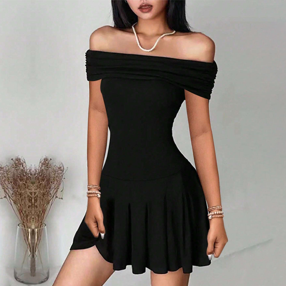 Ropa de mujer Vestido sexy con hombros descubiertos Vestido de cintura alta con cuello descubierto de verano para mujer