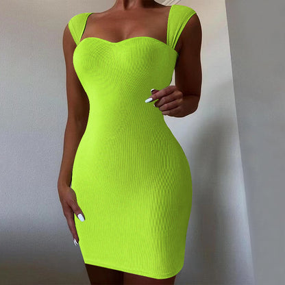 Spring Summer Women Clothing Sexy Nightclub Dress Sleeveless Knitted Hip Spaghetti Straps Dress