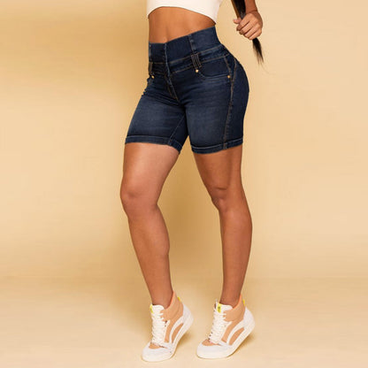 Short en Denim bouclé taille haute pour femme, coupe Slim, amincissant, rehausse les hanches