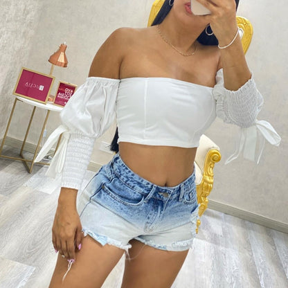 Summer Gradient Denim Shorts Women High Waist Slimming Burr Pants