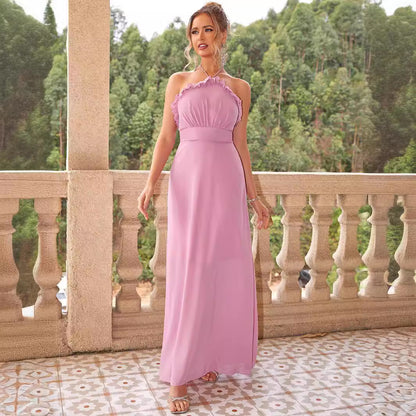 Robe Maxi Sexy pour femmes, couleur unie, décolleté en V profond, sans manches, grande robe trapèze, robe de soirée