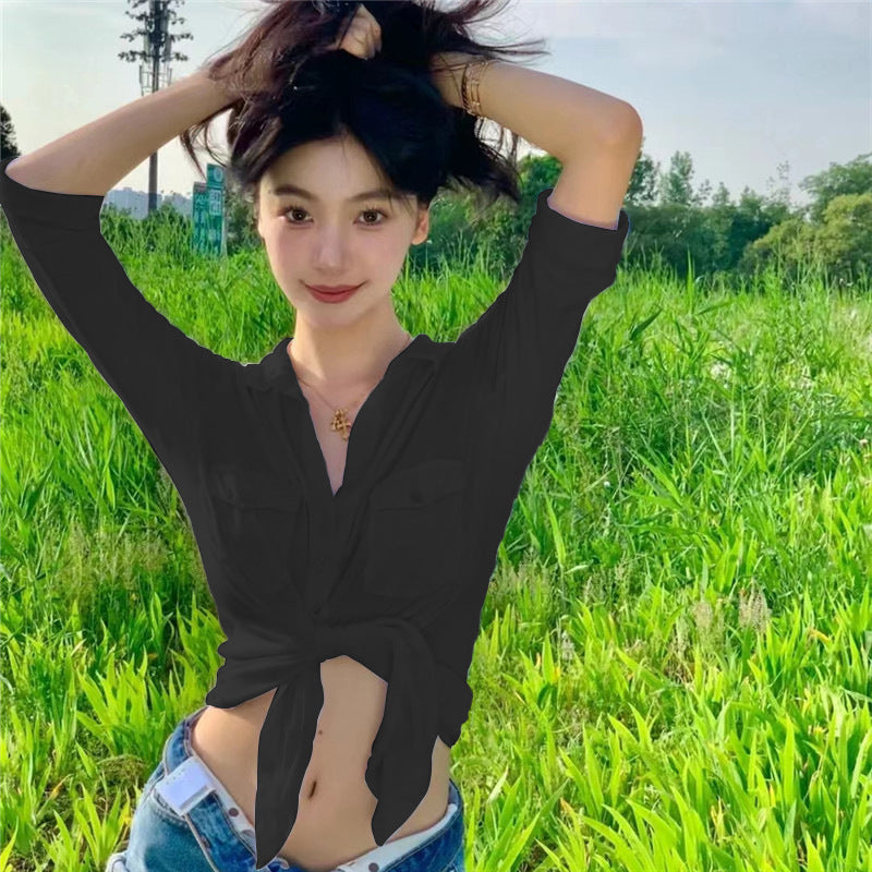 Summer Women Clothes College Sweet Turn down Collar Single Breasted Cardigan Slim Fit Korean Shirt Women