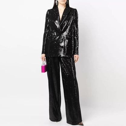 Women Bling Bling Sequ Shiny Elegant Women Work Pant Suit