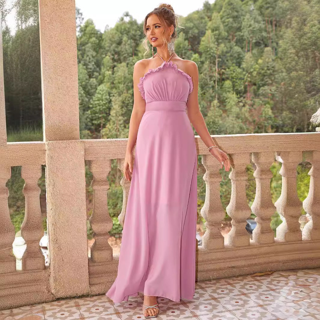 Robe Maxi Sexy pour femmes, couleur unie, décolleté en V profond, sans manches, grande robe trapèze, robe de soirée