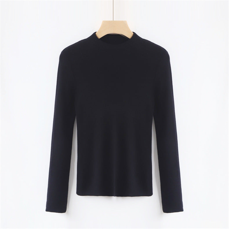 Solid Color Colorful Half Turtleneck Wool Base Shirt Sweater Women Slim Fit Slimming Long Sleeves Knitwear Top