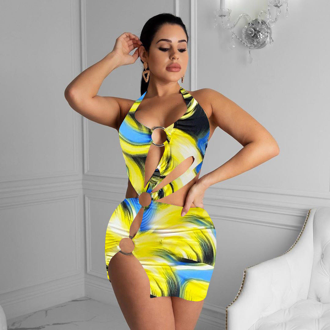 Women Clothing Women Swimsuit Colorful Printing Dress