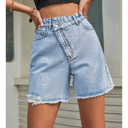 Short en Denim taille haute pour femme, vêtement ample, amincissant, à bords bruts, printemps et été