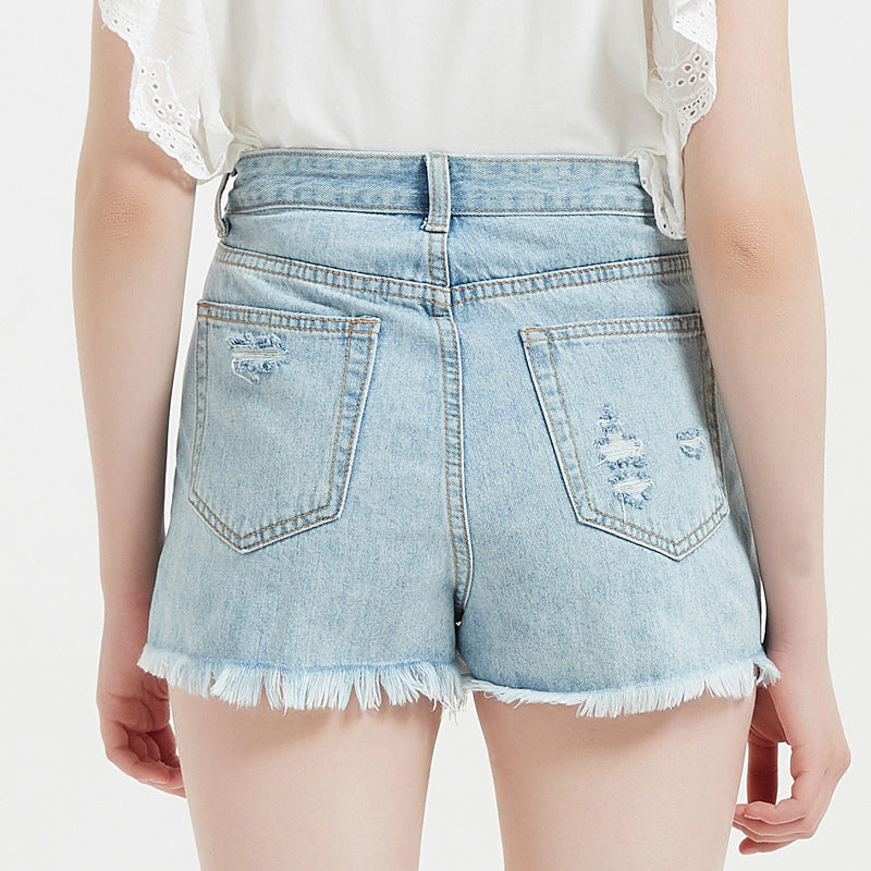 Short en jean taille haute pour femme, pantalon décontracté déchiré, été