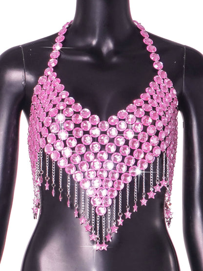 Sexy Acrylic Ornaments Colorful Crystals Crystal Embellished Chest Necklace Personalized Waist Chain Body Cha