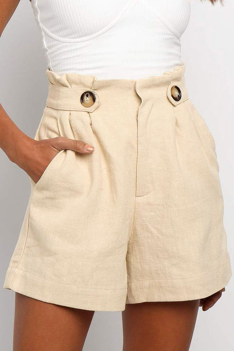 Ropa de mujer Pantalones cortos de cintura alta con cordones elásticos con bolsillo plisado de verano