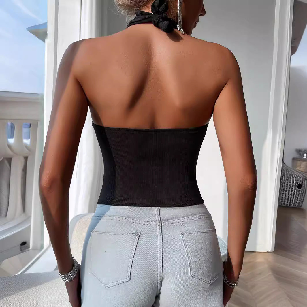 Sexy évider découpe dos nu licou femmes gilet Camisole