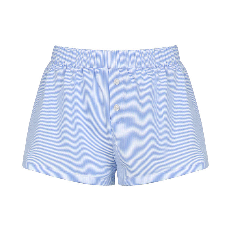 Short de plage à rayures bleues simples pour femmes, pantalon ample, taille élastique, sport, maison, décontracté